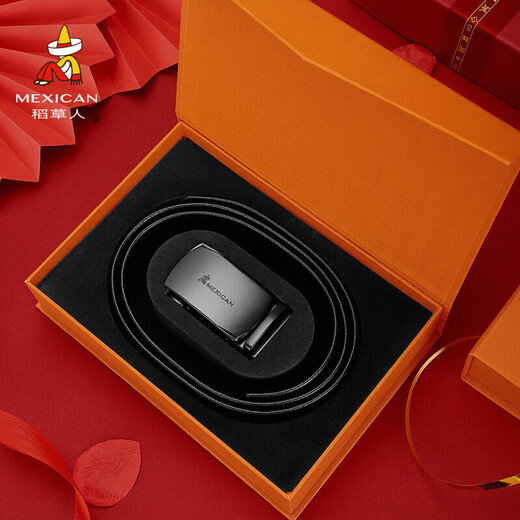 Scarecrow men's belt with automatic buckle, genuine first-layer cowhide belt, high-end gift box, birthday gift for dad, husband