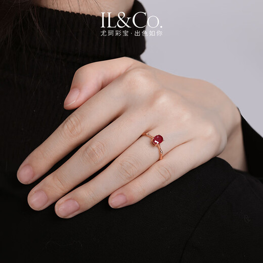 IL&CO Youke Bamboo Overture 18K gold natural ruby ring large carat women's ring as a birthday gift for your lover, about 90 minutes * ruby No. 12