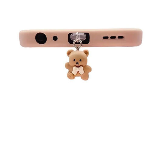 Tulx New Bear Mobiltelefon Staubstecker Harz Biege Braun brauner Ladestopfen Kopfhörer-Loch Anhänger Typ-C-Braunbär (Ladesteck