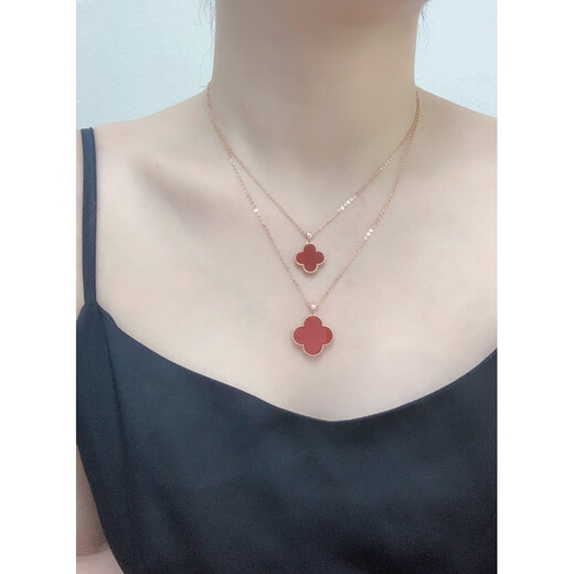 18K gold four-leaf clover pendant color gold rose gold golden necklace clavicle chain au750 for girlfriend 18K gold rose gold (single pendant) 10mm red agate