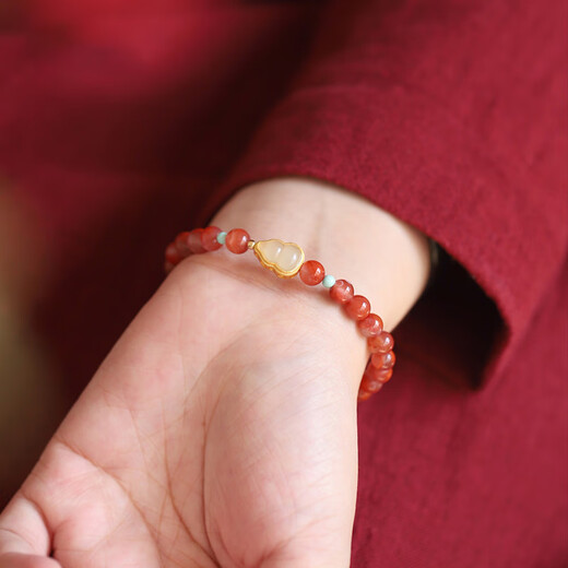 Baoxin Fanrui BOSFRU natural ice floating southern red agate bracelet for women Hetian jade gourd birth year gift bracelet retro jewelry cultural toy