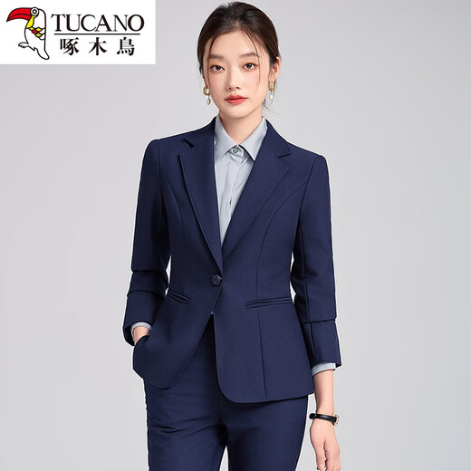 Woodpecker Suit Women's Professional Formal Wear Spring, Autumn and Winter 2024 New Temperament Interview Formal Wear Front Desk Work Clothes Single-piece Navy Suit S 80Jin Jin is equal to 0.5kg ~89Jin Jin is equal to 0.5kg