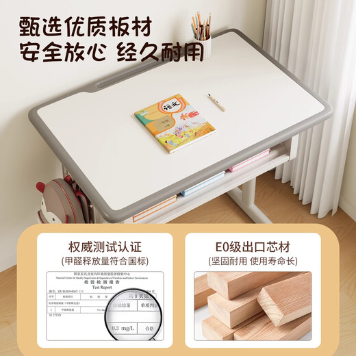 树浩儿童学习桌椅套装学校同款可调节升降书桌写字桌小学生家用课桌椅 【冲量特惠】双柱课桌椅·灰色