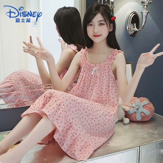 Disney Girls Nightkide 2025 Neuer Sommer reines Baumwolldünne Hosenträger Rock Mädchen Sommerpyjamas Kinder-Süßweste Rock [Baumwollanzug] LDE11301 100 [Höhe 95-105 cm Gewicht 30 Jin [Jin entspricht ca. 0,5 kg]]]
