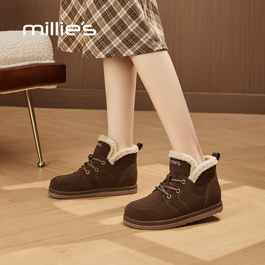Miaoli Snow Boots Женские плоские плюшевые шлюзовые кружев