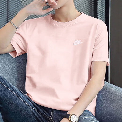 耐克（NIKE）短袖T恤男士2025夏季新款运动服针织透气半袖圆领休闲上衣半袖 纯棉AR4999-686粉色 L 建议身高170-175体重120-140斤