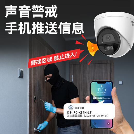 
Hikvision 4 million white light full color hemisphere industrial security monitoring intelligent humanoid detection camera indoor warning night vision voice intercom PoE mobile detection monitoring set 4-way 4 million hemisphere humanoid detection voice intercom official standard configuration