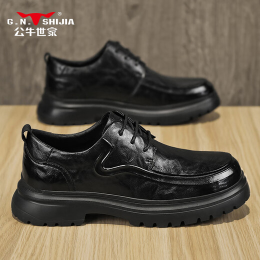 Bull family men's shoes 2025 autumn and winter new British style business casual leather shoes large toe heightening formal shoes men's wedding shoes