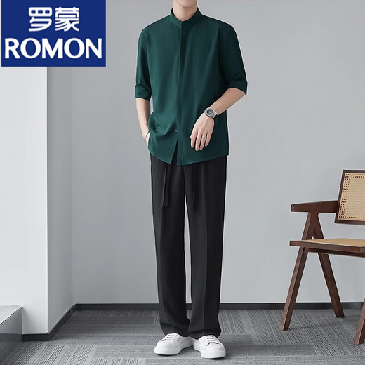 罗蒙（ROMON）新中式立领衬衫男士春夏新款衬衣感冰丝垂感中袖五分袖薄款 C190白色1(单件装) L