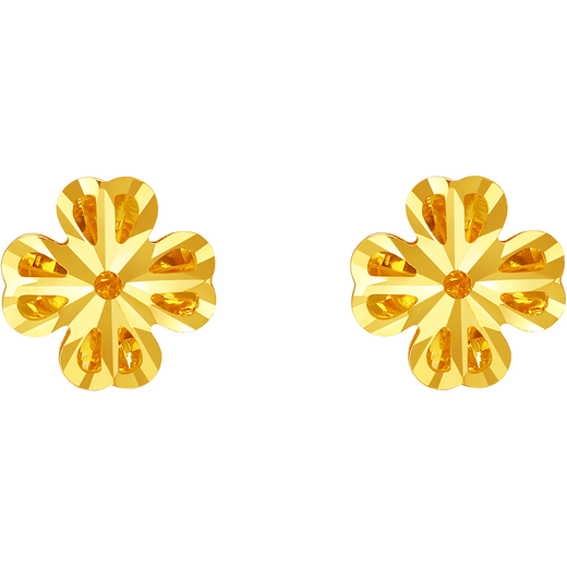 Saturday blessing yellow 18K gold earrings, gold four-leaf clover earrings, birthday gift for women C0913580 pair