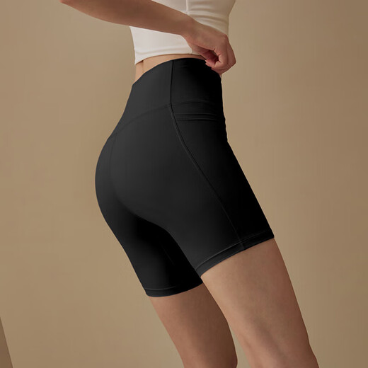 LULUUVTTOH high-waist sports running pants women's belly-control butt-lifting elastic shorts women's Pilates training fitness yoga pants women's black one size L