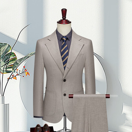 DVHNMK luxury brand men's suit suit men's formal wedding dress business casual single-breasted high-end suit beige (suit + trousers) ready for delivery M (recommended 95-110 Jin Jin equals 0.5 kg) ready for delivery