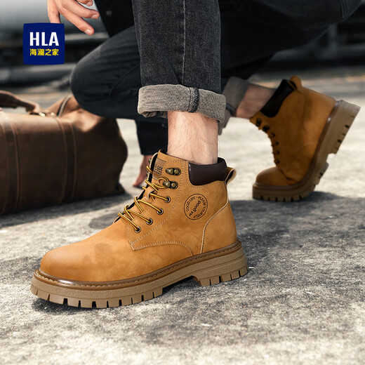 Hailan Home HLA men's boots retro trendy Martin boots men's outdoor versatile work clothes big yellow boots men T121 earth yellow 42