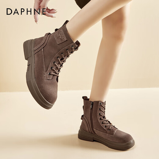 Daphne Brown Martin Stiefel Frauen 2025 Herbst neue Retro-Tiefenarbeitsstiefel Leder Dicke einzige kurze Stiefel