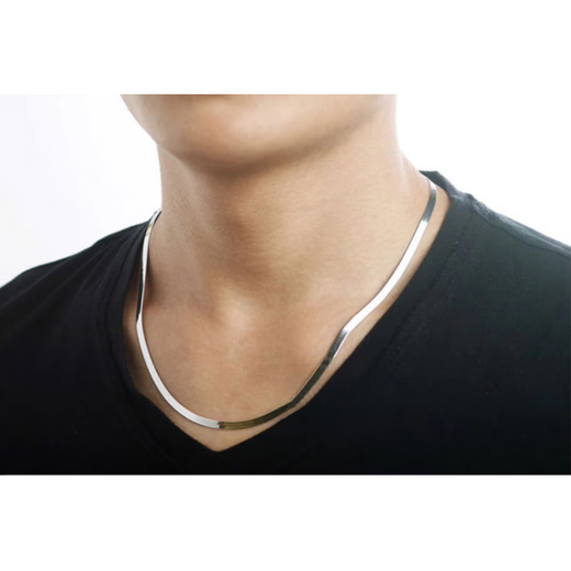 Feishengji Fat Donglai same style pt950 platinum men's necklace PT950 platinum Japanese and Korean jewelry short silver jewelry for couples men 3.5 mm thick 45 cm long