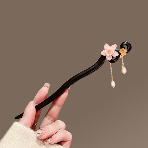 Su Shiliu hairpin for women, high-end, ancient style, fringed sandalwood hairpin, Hanfu hairpin, hairpin, birthday gift for girlfriend, pink peach hairpin