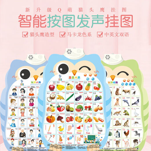 HKFZ Pinyin Picture Audio para niños Educación temprana Lectura de voz Alphabeto Baby Ilustración Punto de lectura de niños Juguetes de pared 4 Imágenes: Fruit + Animales + Caracteres + Transporte