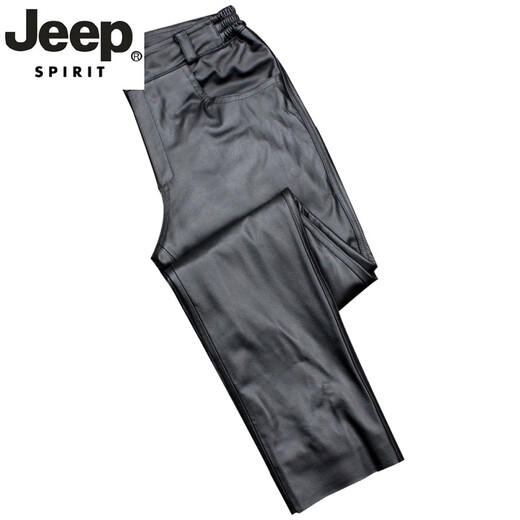 Pantalon en cuir authentique de jeep spiritueux pour la tête de tête pour hommes Pantalon de moto à travers le vent pour l'automne et l'hiver Pantalon décontracté d'âge moyen d'automne et d'hiver