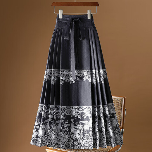 Pier Cardin's new Chinese style horse-faced skirt for women in spring and autumn 2025 new one-piece long skirt Hanfu hip-covering pleated skirt 9882. Black S