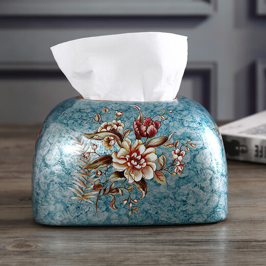 
Yonghuan European tissue box ornaments living room cardboard box napkin American creative ceramic Nordic dining table coffee table ins paper draw 1047 blue oriole blossom