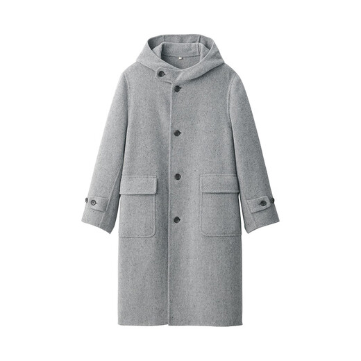 MUJI Labo Men's Cashmere Mixed Hooded Coat Woolen Coat Winter Jacket AF011A4A Light Gray M (170/92A)