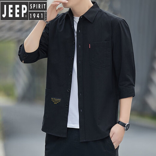 JEEP SPIRIT high-end pure cotton free ironing summer shirt men's loose version of 7-quarter sleeve shirt workwear mid-sleeved jacket casual and versatile high-quality pure cotton material 7-quarter sleeve 5008 (light blue) 2XL 155Jin[Jin equals 0.5 kg]-175Jin[Jin equals 0.5 kg]