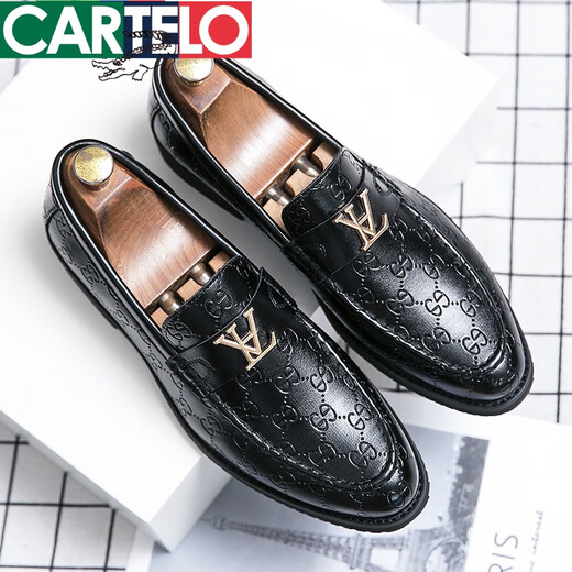 Katile Crocodile Europe Station Night Hair Stylist Poined Toe Cuero Casual Leather Shoes British British Lazy Business Business Beans Zapatos para hombres 9871 Negro 38