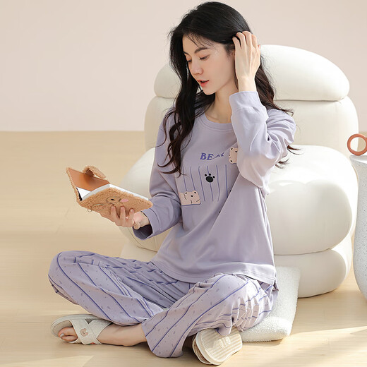 Cat Men Pyjamas Femmes Coton pur Coton Spring et automne pantalon à manches longues lâches, confortables et mignons décontractées, peut être porté à l'extérieur des vêtements de coton 9904 ours blanc et blanc M [Recommandé 90-95 Jin [Jin est égal à 0,5 kg]]]