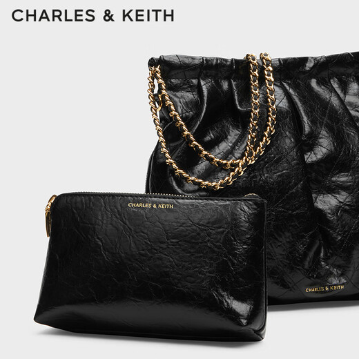 Charles/Keith Mutter-Kind-Kette große Kapazität Streuner Tasche Tasche One-Shoulder Crossbody Body Damenbeutel Geburtstagsgeschenk CK2-40671449 Schwarz L.