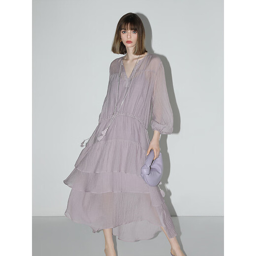 COCOBELLA tassel streamer lotus leaf big sway Xialaiser dress suspender skirt two-piece set FR7028 taro purple M