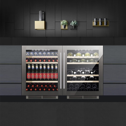 DBERLAN JC145 under kitchen counter embedded cigar cabinet red wine cabinet constant temperature wine cabinet beverage cabinet tea ice cream ice machine refrigerator cabinet home stainless steel door wine cabinet cigar cabinet combination 290L