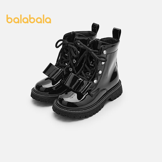 Balabara Chaussons pour enfants Bottes pour enfants Bottes de filles Low Top 2025 Nouveau printemps et automne Martin Boots exquis Princesse en cuir Bottes en cuir non glissées Black 90001 30 (Longueur du pied 18.1-18.7 / longueur intérieure 19,7)