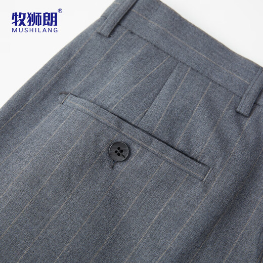 Mushilang sheep wool suit men's high-end business professional formal groom's vertical striped wedding dress for men