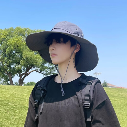 Memaru summer outdoor sun hat men's sun hat sun hat large brim mountaineering hat fishing fisherman hat men's khaki