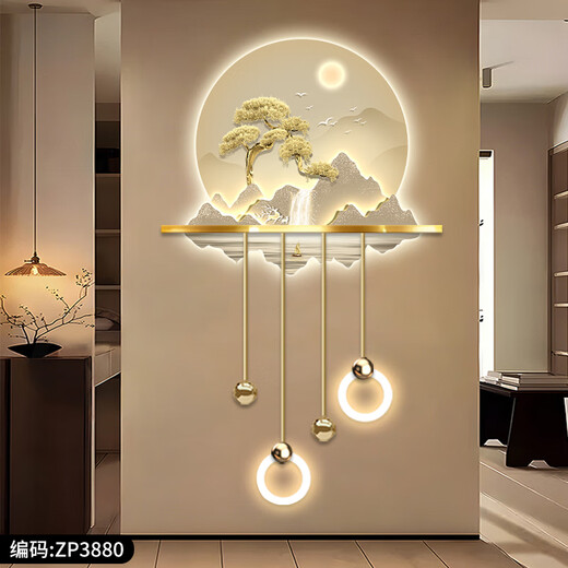 画画小镇现代轻奢玄关发光装饰画立体走廊过道尽头LED壁灯画新中式山水画 ZP3881【福禄金山】 整体尺寸：60*99cm LED灯画（220V插电款+遥控器） 高透亚克力+UV精雕+立体实物金属灯具