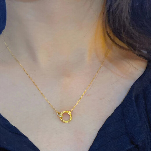 Holy glass 18k gold Möbius ring gold-colored necklace interlocking high-end neck chain clavicle chain gift Möbius ring necklace 1.88 g