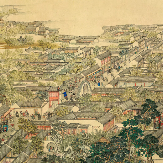 清 徐扬 姑苏繁华图 绢布高清微喷书画装饰客厅 长卷 37.1*1387厘米 纸本画芯