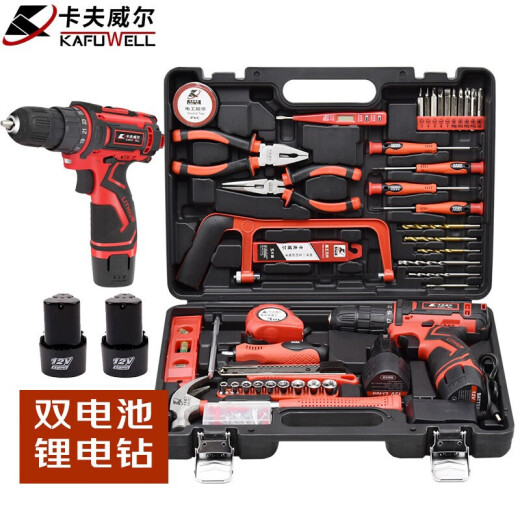 卡夫威尔126件手电钻工具箱套装家用双电池电动螺丝刀组套 P3893A 锂电池