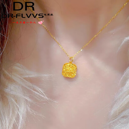 Fat Donglai's same style 18K gold sugar cube pendant 24k gold small necklace for women gold 999 pack silver burst gold small sugar cube necklace