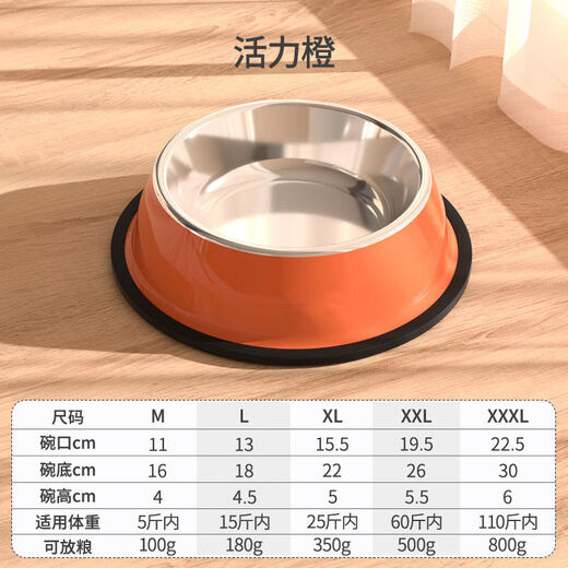 Shantou Lincun dog bowl and cat bowl anti-knock stainless steel small and large dog water bowl pet rice bowl food bowl dog orange anti-knock food bowl overturn L (recommended 10Jin Jin equals 0.5kg cat puppy)