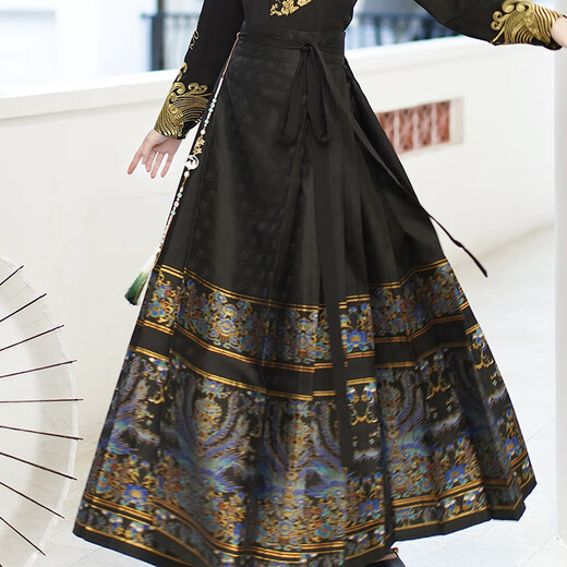 Wen Yingyan improved Hanfu for adults, Chinese style gold thread embroidery, Phoenix woven gold makeup, horse face skirt suit, women's daily suit 9711 Phoenix black gold horse face skirt S (recommended weight 95Jin Jin is equal to 0.5 kg or less)