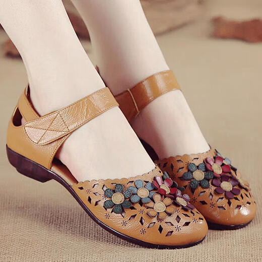 Sandales à orteils semelles du tendon de bœuf voisin pour femmes, chaussures pour femmes, talons plats ethniques d'été chaussures en cuir molle, chaussures célibataires creux d'âge moyen et âgées, violet 9906 35