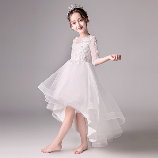 Xiaokayi Nong children's dress princess wedding dress flower girl host evening dress girl birthday piano performance dress spring style white front short back length 120cm