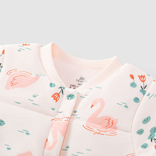 YEEHOO baby quilted one-piece autumn and winter warm long-sleeved baby underwear for girls and boys, baby clothes, foundation swan, lapel style 73cm (recommended for 6-9 months)