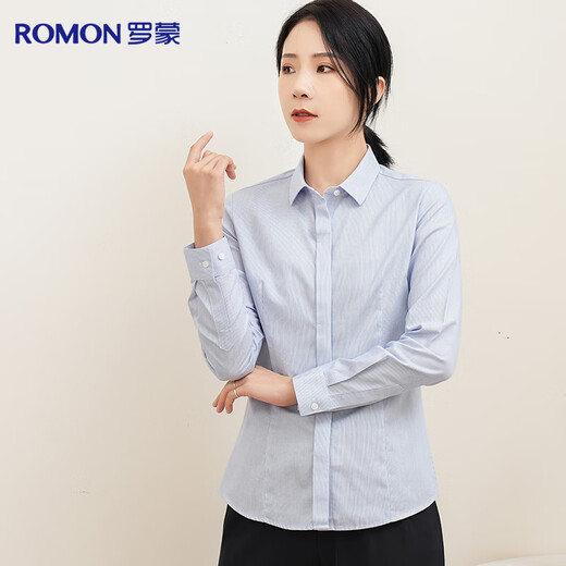 Romon DP no-iron 100% cotton anti-wrinkle long-sleeved shirt for women pure cotton no-iron slim business striped shirt for women