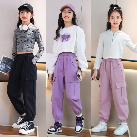优优1点（Yoyo one）女童工装裤春秋2025新款儿童粉色纯棉裤子大童运动长裤春季休闲裤 4882白+16096粉【套装】 130cm