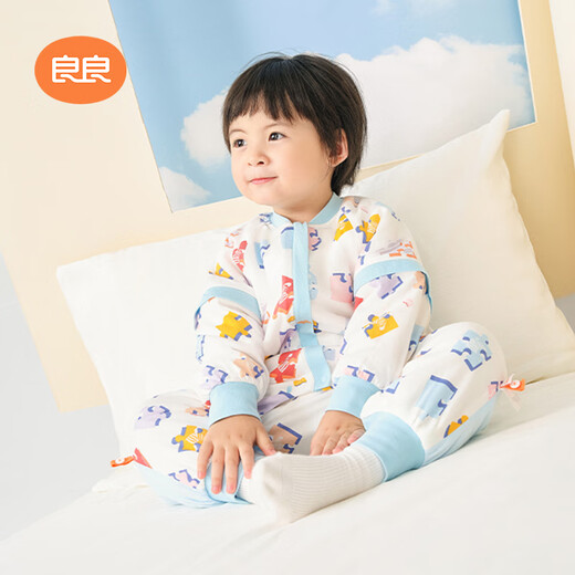 Liangliang baby sleeping bag summer air-conditioned room anti-kick quilt baby pure cotton detachable sleeve children's sleeping bag puzzle blue autumn and winter style suitable for 15-20 3XL (recommended height 110-125cm)