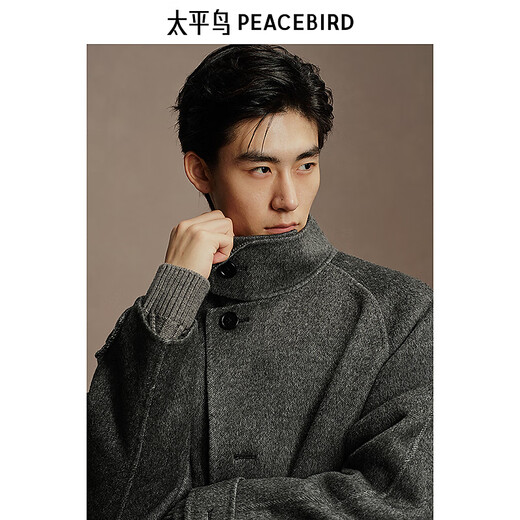 PEACEBIRD Men's Wear Contains Alpaca Wool Stand Collar Woolen Coat Men's Winter Woolen Woolen Coat Dark Gray First Batch L