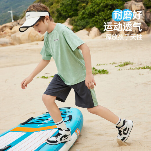 ASK JUNIOR儿童运动套装25夏季薄款男童短袖女童t恤短裤速干跑步 绿色【JE2MHS13918M】 150