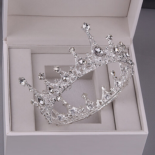 Bai Qixin Crown Tiara Full Circle Birthday Headband Children's Crystal Crown Performance Coming of Age Ceremony Proposal Certification Headdress Accessories Crown White-Full Circle